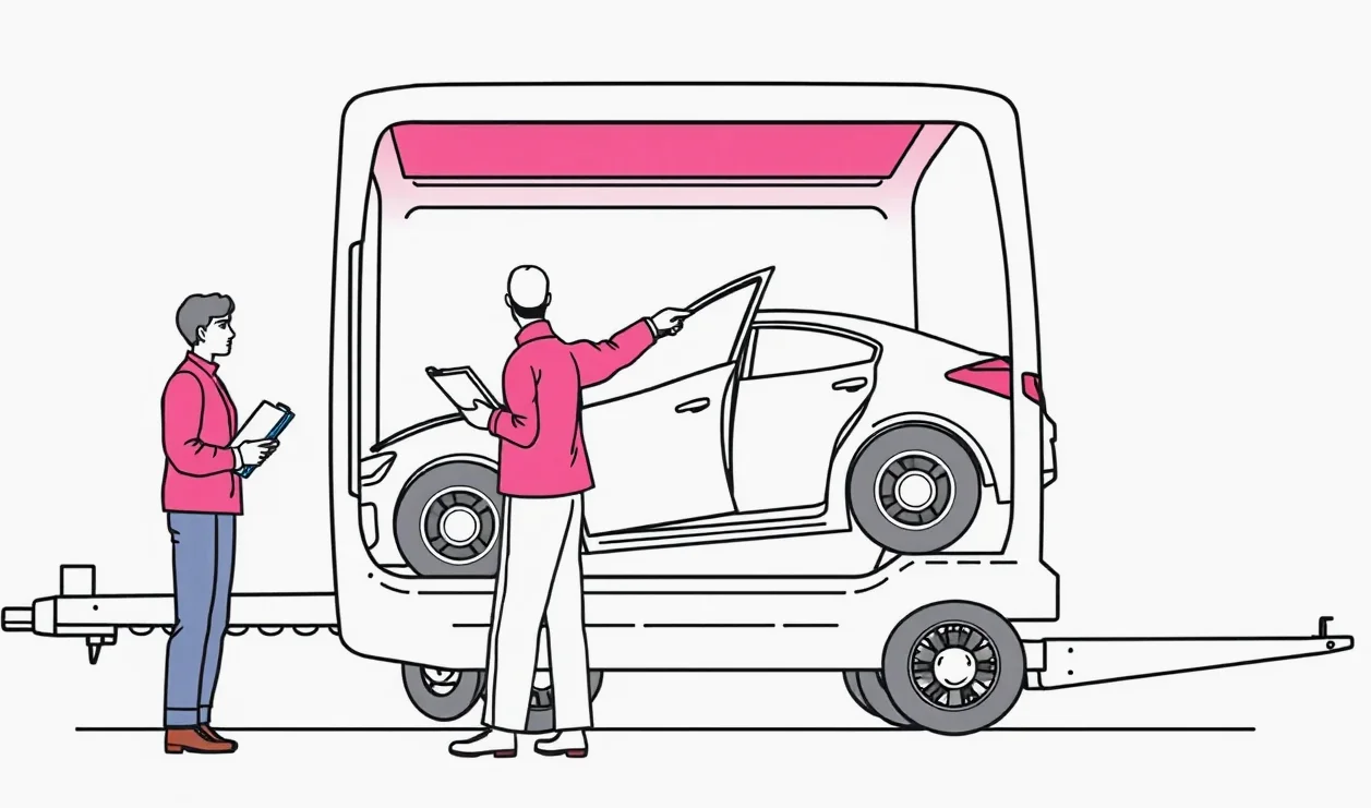 Pripútanie kolesa osobného automobilu k plošine autoprepravníka pomocou textilných upínacích popruhov