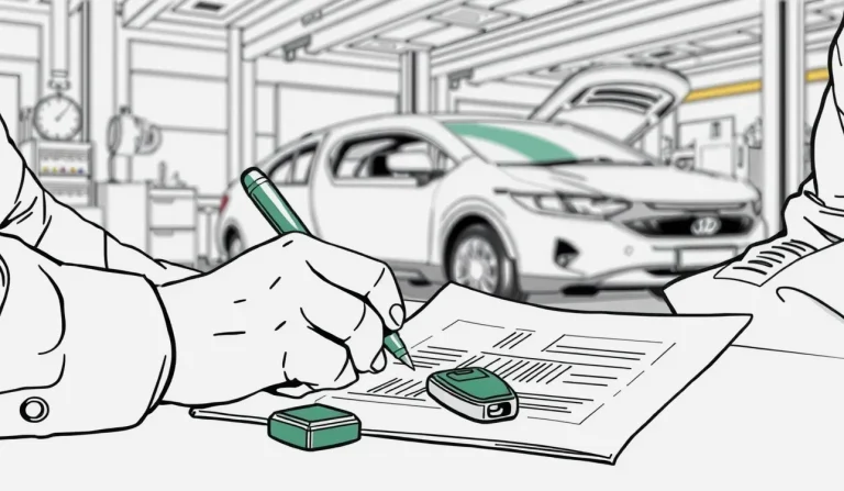 Prijímací technik v autoservise spisuje so zákazníkom zákazkový list po nehode