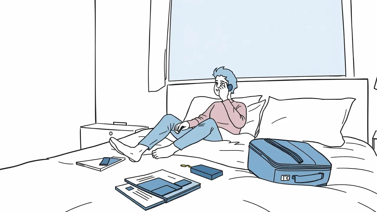 Mladý cestovateľ držiaci telefón pri komunikácii s asistenčnou službou na pláži