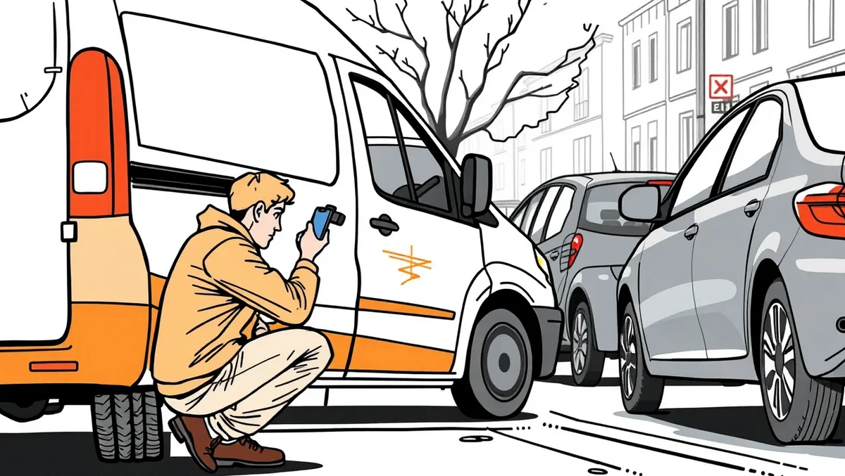 Pracovník autoservisu preberá poškodenú firemnú dodávku po dopravnej nehode na obhliadku