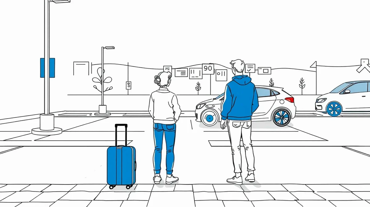 Prázdne parkovacie miesto pred hotelom v cudzine s kľúčom od auta v popredí