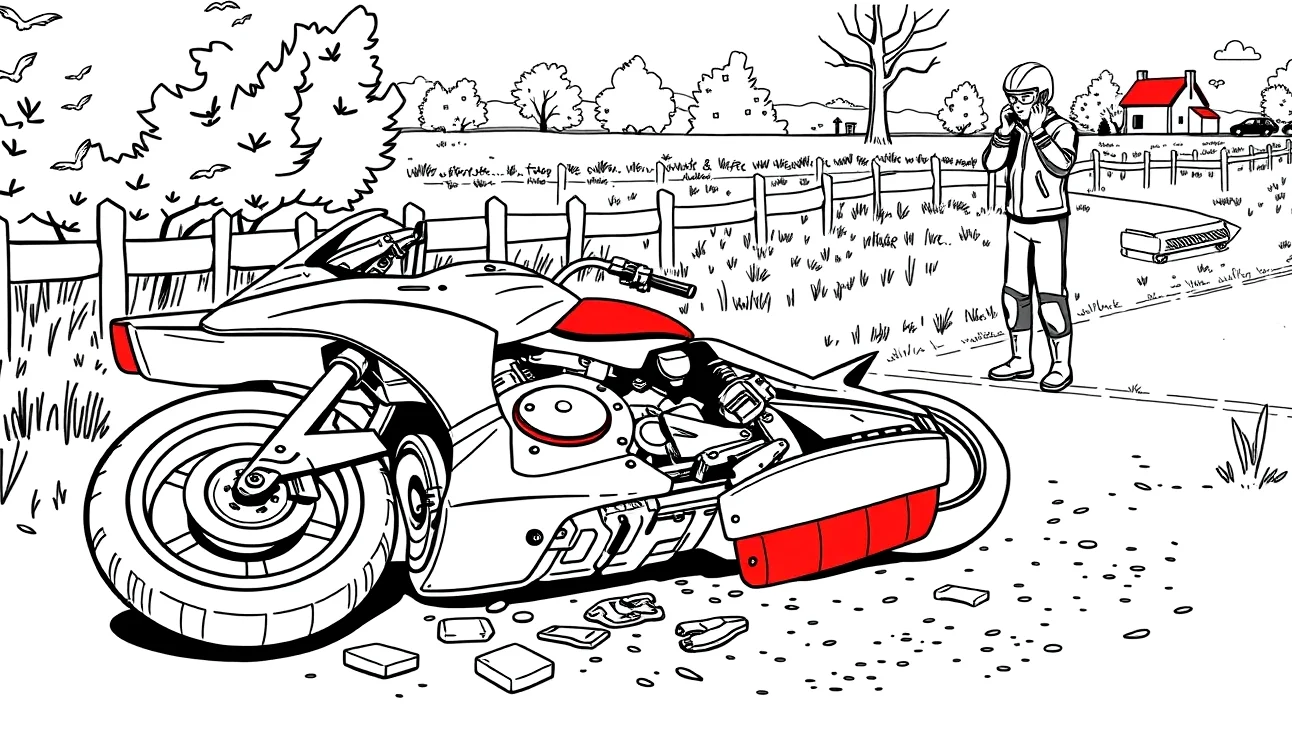 Obhliadka poškodeného rámu motocykla technikom po dopravnej nehode
