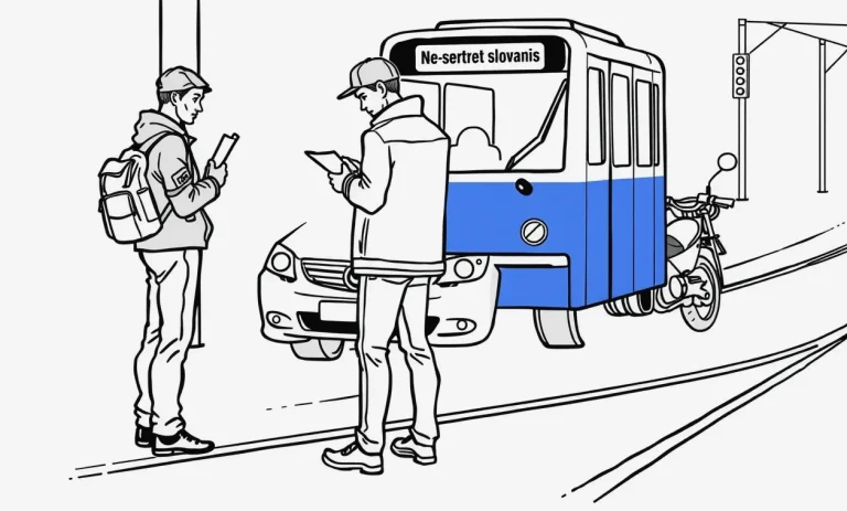 Pohľad na električkovú trať v križovatke s automobilovou premávkou