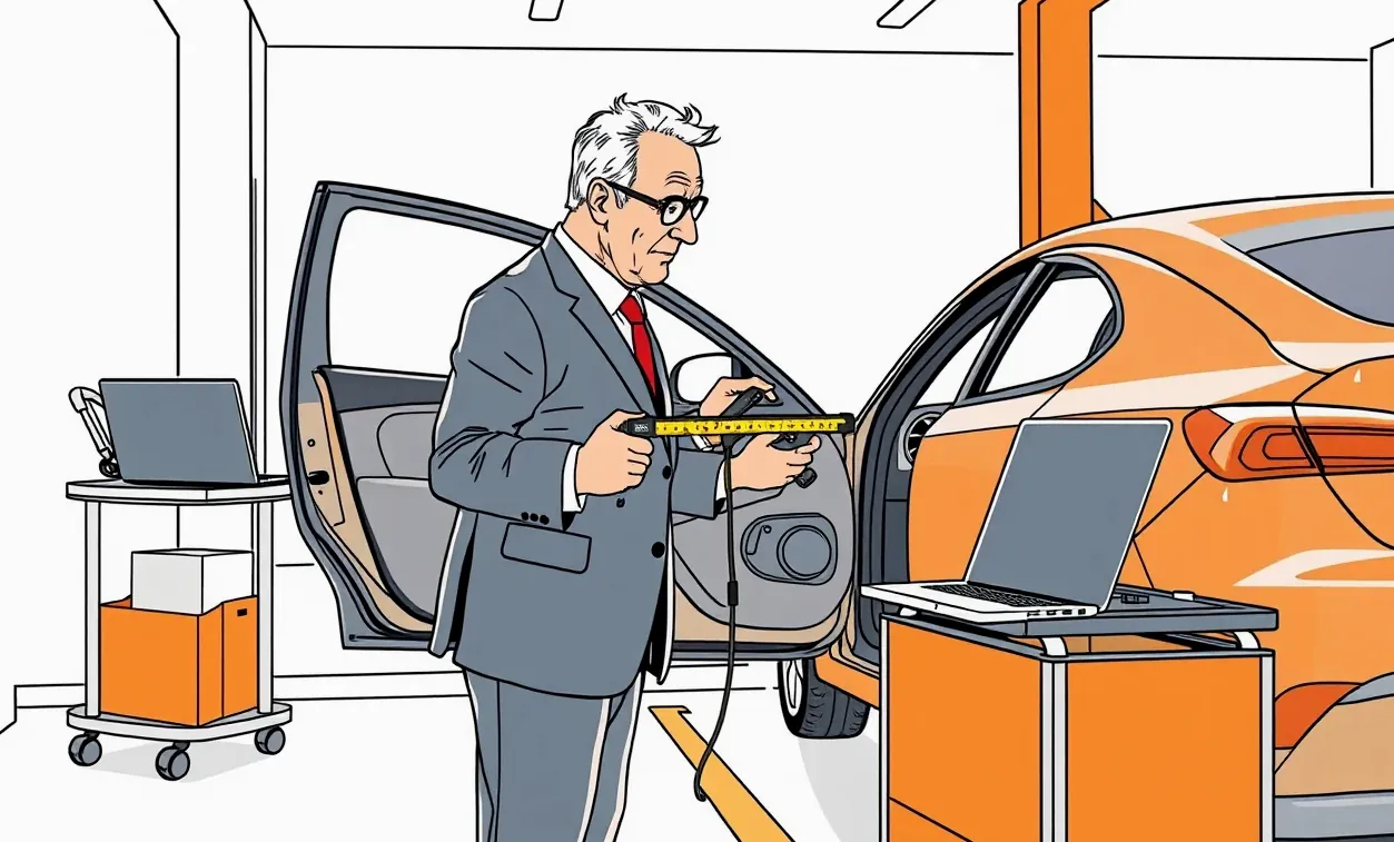 Vodič vypisuje správu o nehode pri poškodenom automobile na ceste
