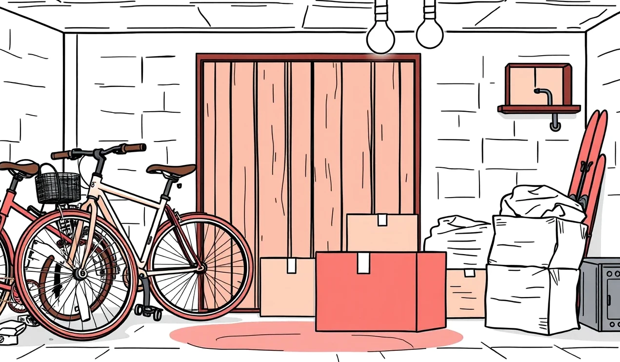 Moderná pivničná kobka s uzamknutým bicyklom a uskladneným náradím