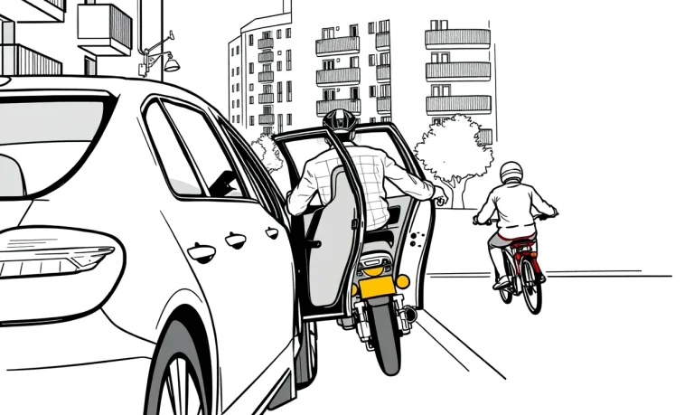 Polícia a vodič dokumentujú poškodenie osobného auta po zrážke s bicyklom na krajnici