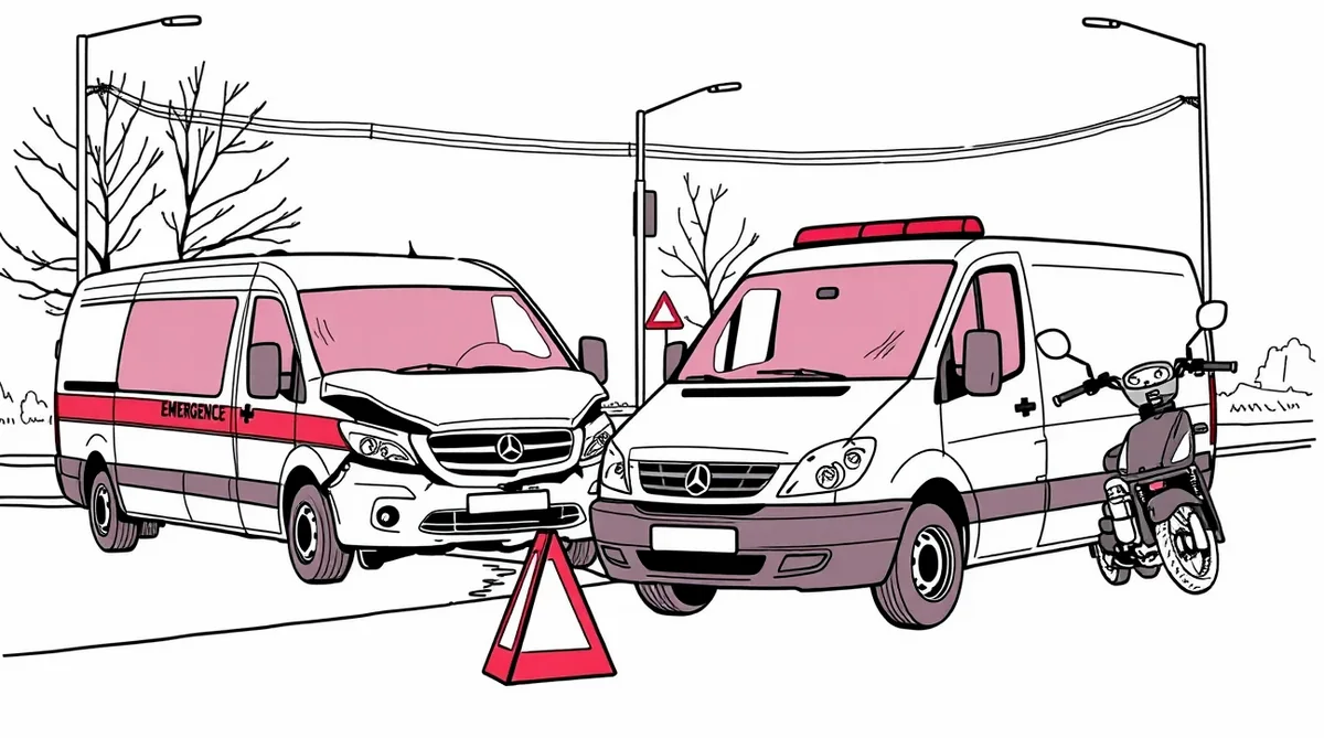Hasičské zásahové vozidlo a policajné auto stojace na ceste so zapnutou svetelnou signalizáciou