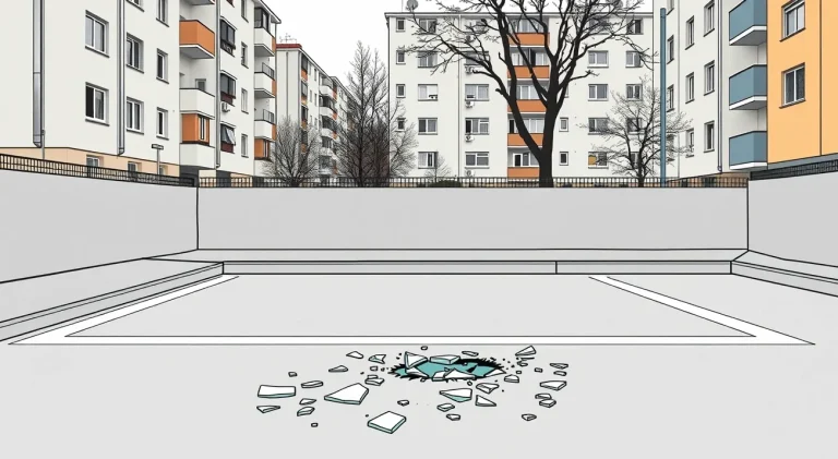 Prázdne parkovacie miesto pred firmou po nočnej krádeži firemného vozidla