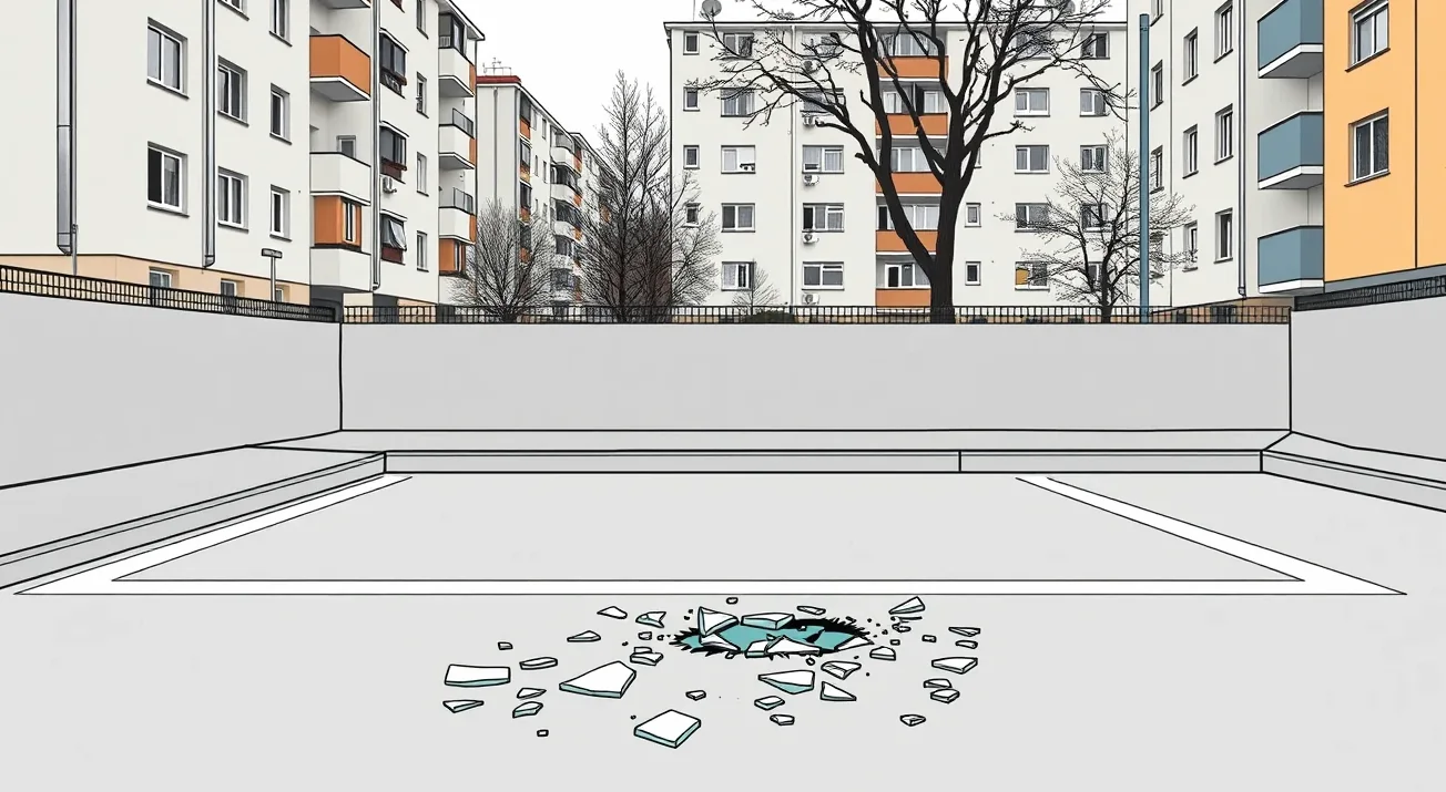 Prázdne parkovacie miesto pred firmou po nočnej krádeži firemného vozidla