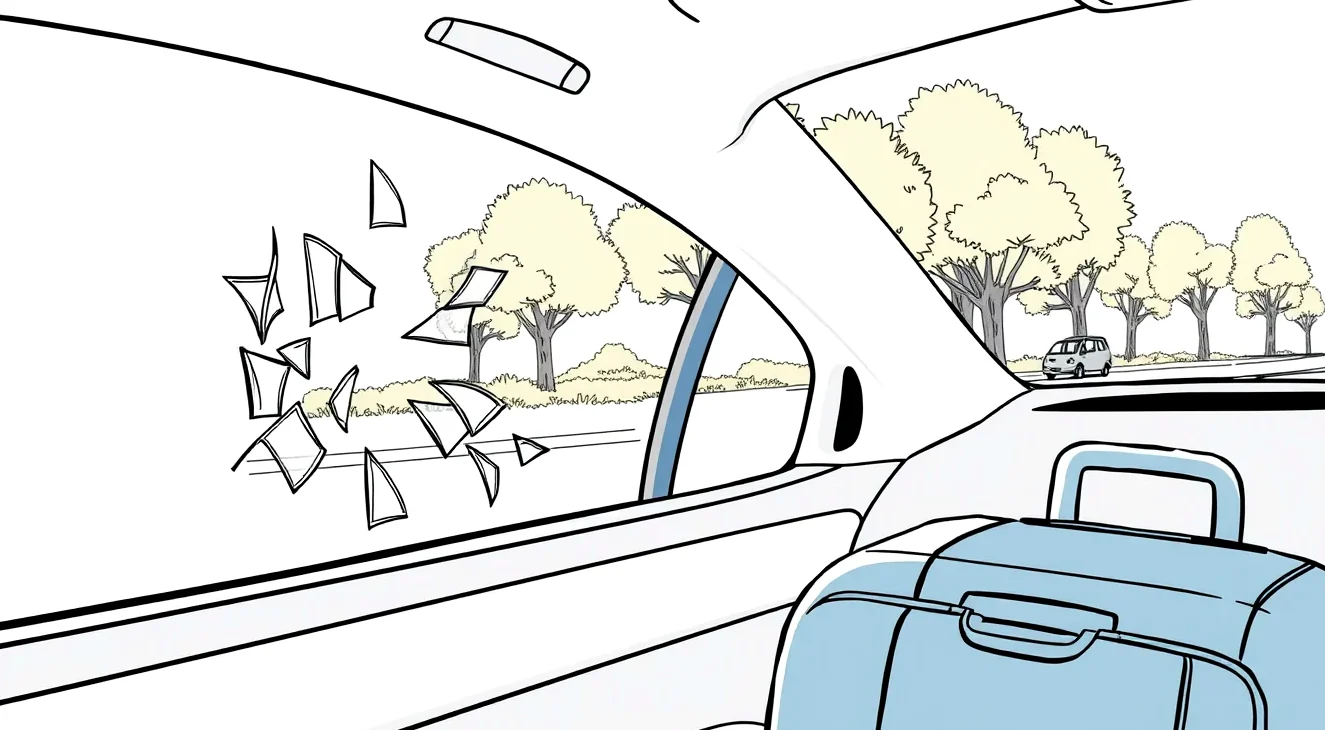 Žlté odťahové vozidlo nakladá nepojazdné osobné auto na diaľničnom odpočívadle v zahraničí