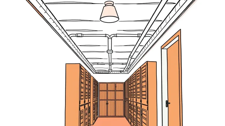 Pivničné kobky s drevenými latkovými stenami a visiacimi zámkami na chodbe v paneláku