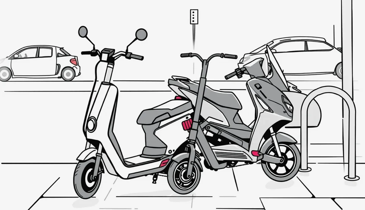 Porovnanie kompaktného mestského skútra a osobného automobilu na parkovisku