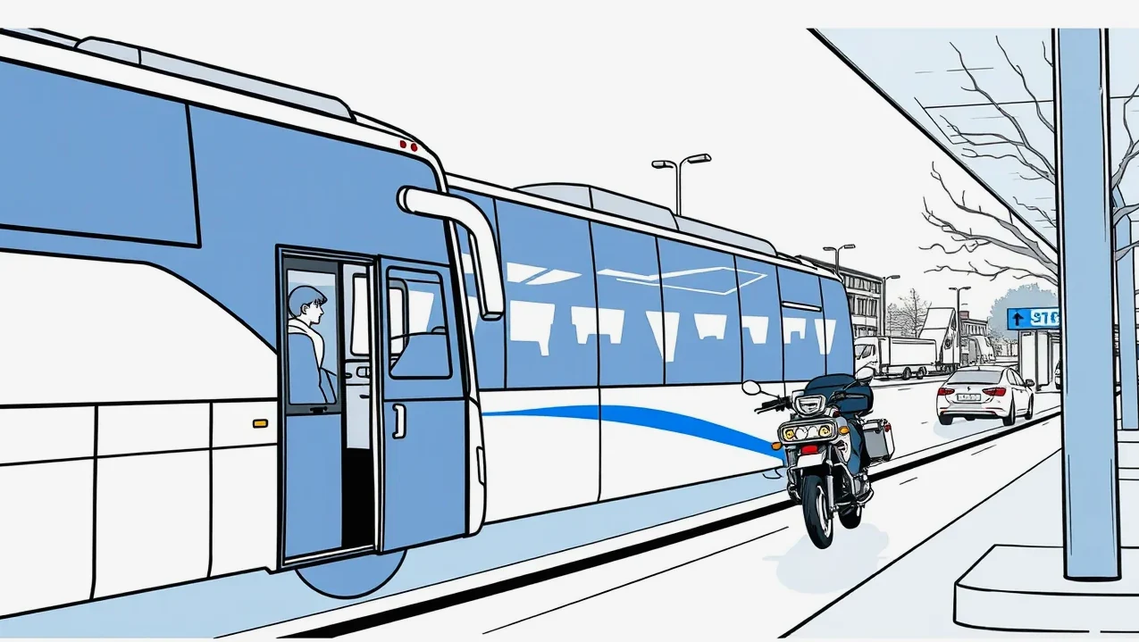 Veľký zájazdový autobus zaparkovaný v garáži dopravného podniku