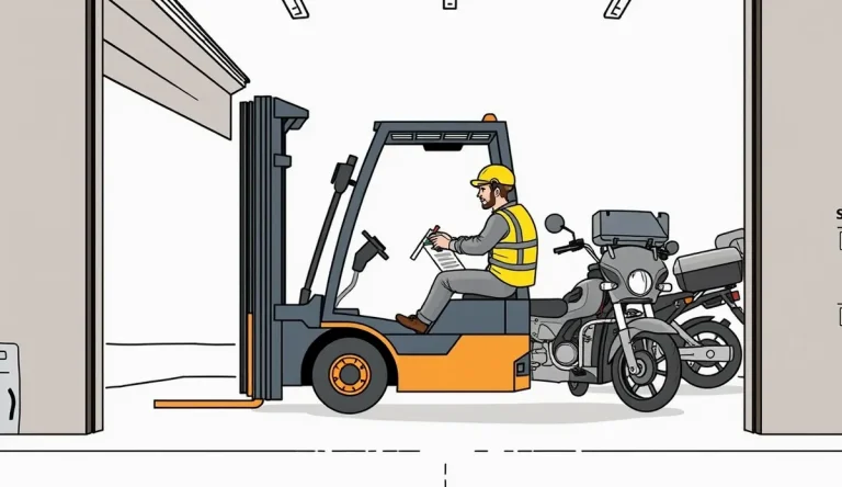 Vysokozdvižný vozík manipuluje s tovarom na paletách v skladovej uličke