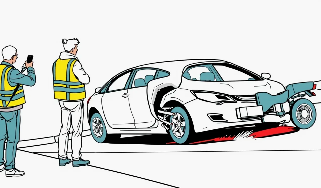 Vodič vypĺňa záznam o dopravnej nehode pri poškodenom automobile na ceste