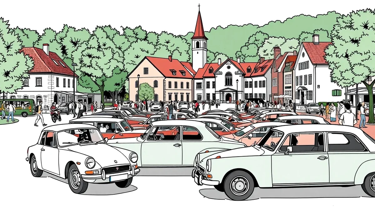 Rad historických vozidiel rôznych značiek zoradených na zberateľskom zraze