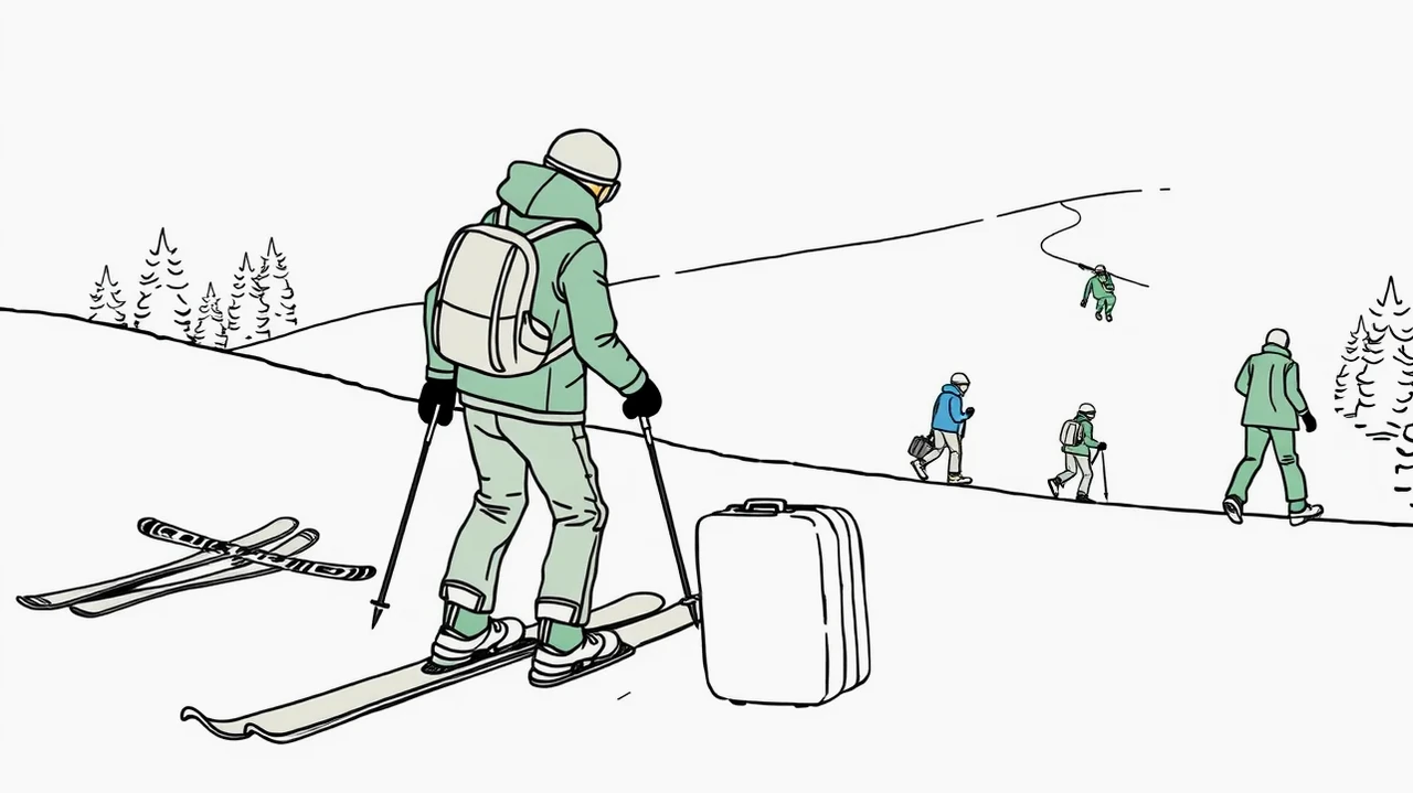 Turisti s batohmi na značenom alpskom chodníku v horskom stredisku
