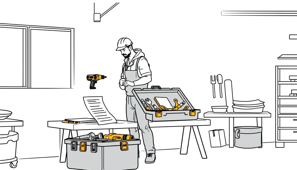 Servisný technik kontroluje poškodenú elektroniku a preberací protokol náradia
