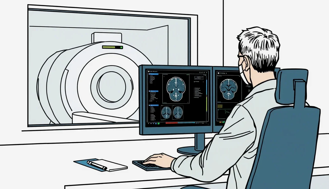 Lekár vyšetruje staršieho pacienta po úraze hlavy v neurologickej ambulancii