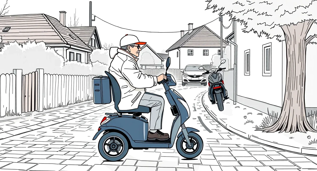 Elektrická nákladná trojkolka zaparkovaná pred rodinným domom pri kontrole technického štítku