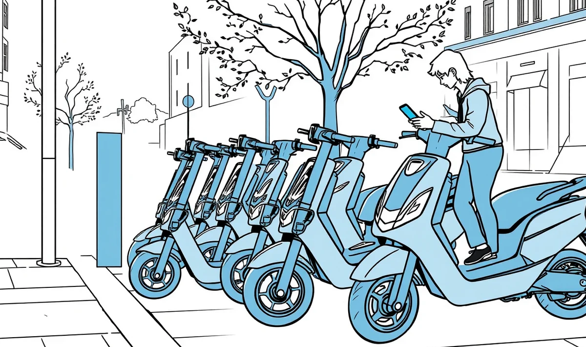 Elektrická kolobežka opretá o obrubník vedľa cyklistickej trasy v meste